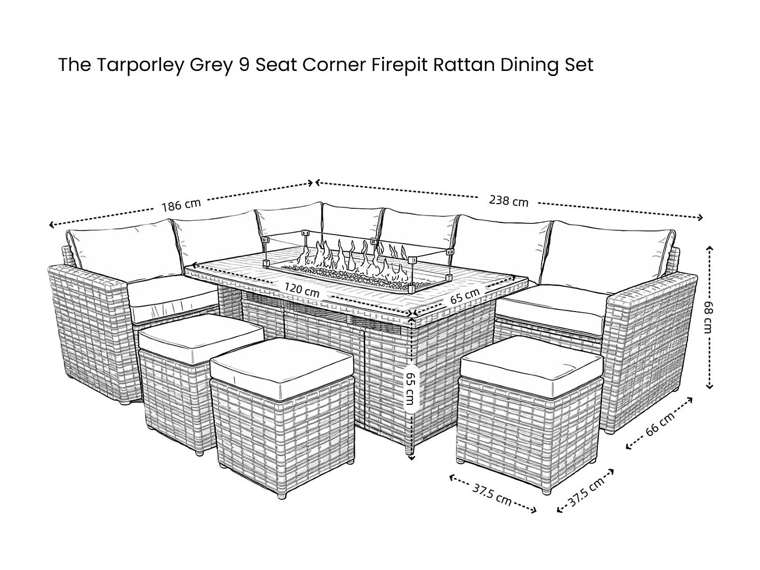 The Tarporley Grey 9 Seat Corner Firepit Rattan Dining Set