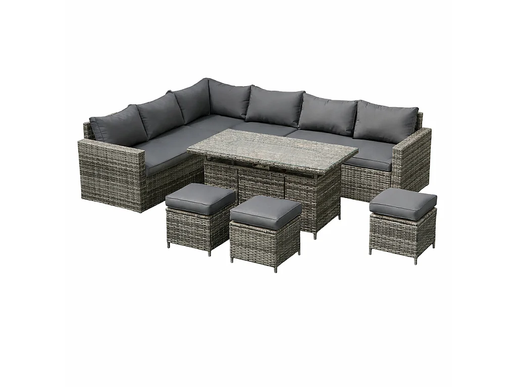 The Tarporley Grey 9 Seat Corner Firepit Rattan Dining Set