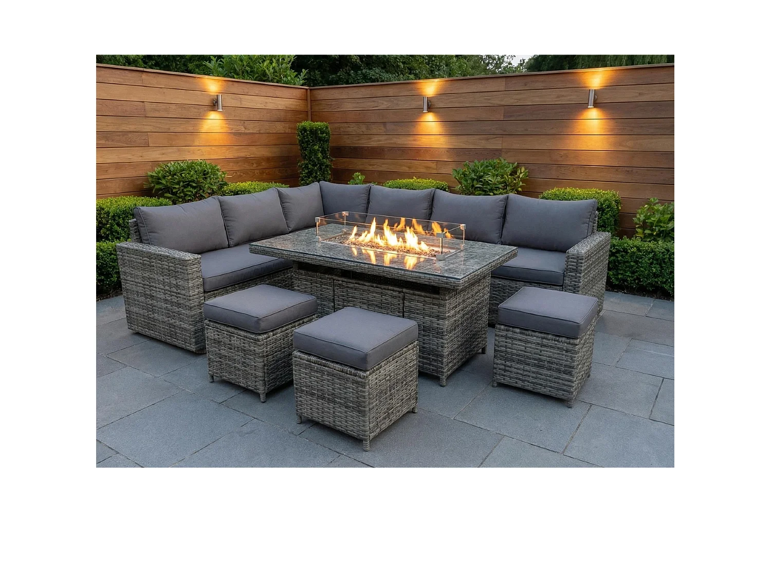 The Tarporley Grey 9 Seat Corner Firepit Rattan Dining Set