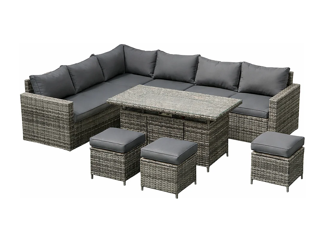 The Tarporley Grey 9 Seat Corner Firepit Rattan Dining Set