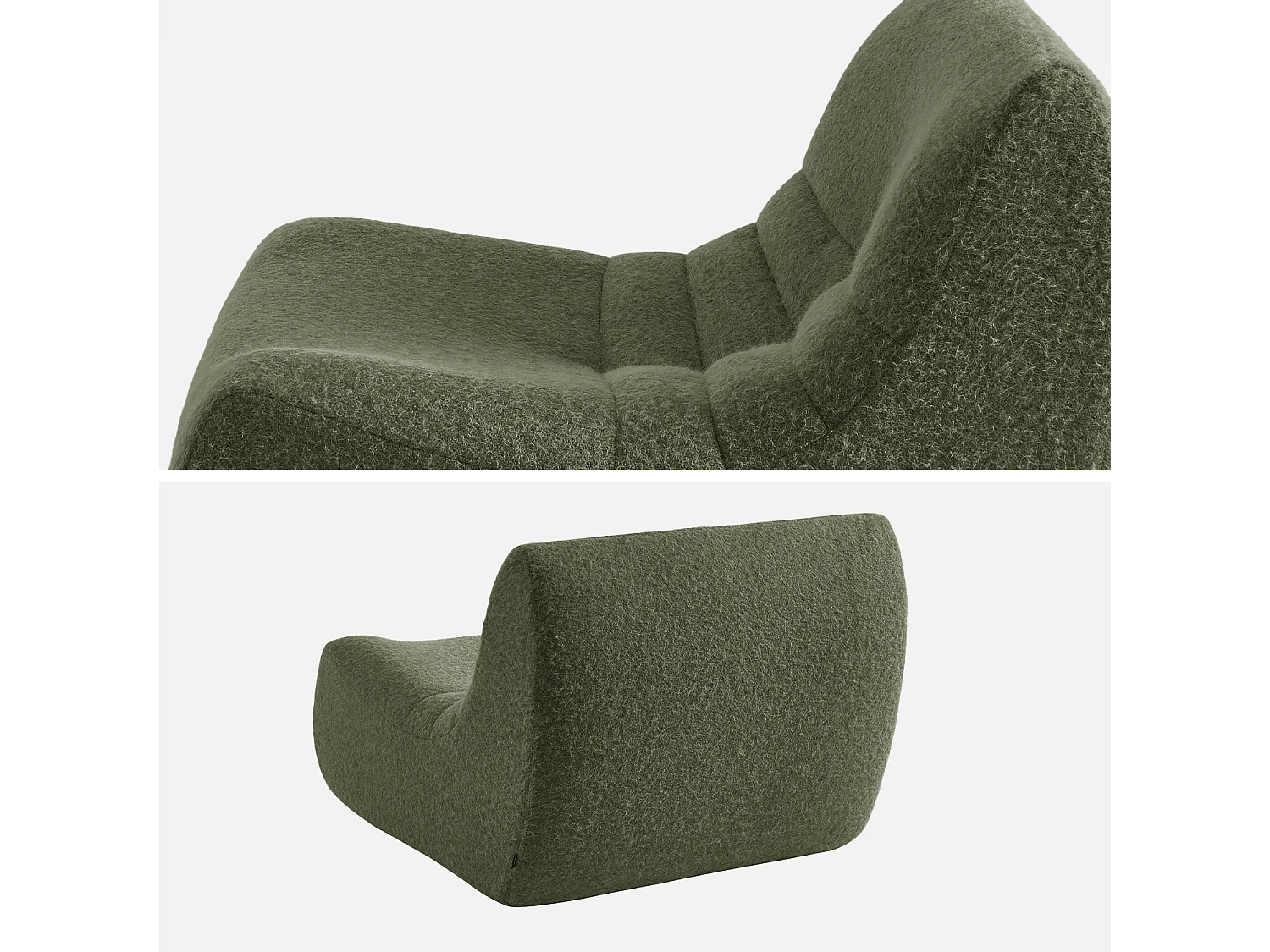 Chauffeuse tissu effet alpaca 3 places. kaki. style contemporain. L 91 x P 105 x H 72cm