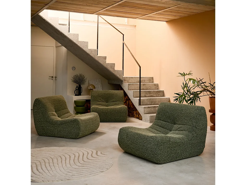 Chauffeuse tissu effet alpaca 3 places. kaki. style contemporain. L 91 x P 105 x H 72cm