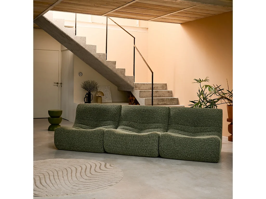 Chauffeuse tissu effet alpaca 3 places. kaki. style contemporain. L 91 x P 105 x H 72cm
