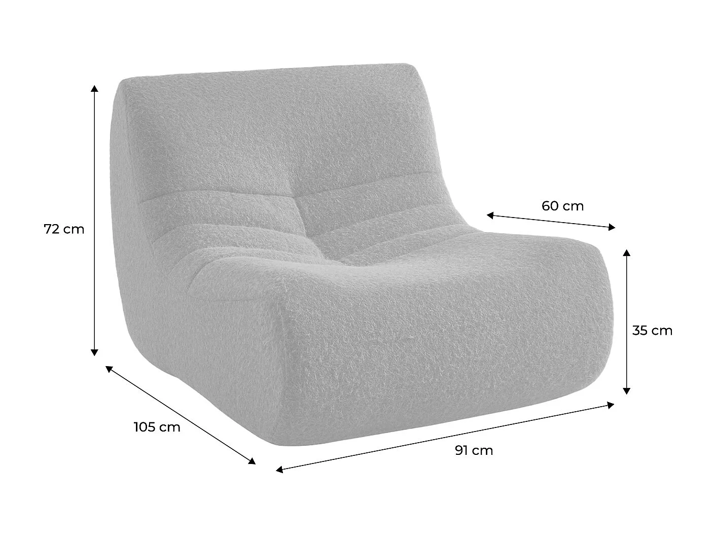 Chauffeuse tissu effet alpaca 3 places. kaki. style contemporain. L 91 x P 105 x H 72cm