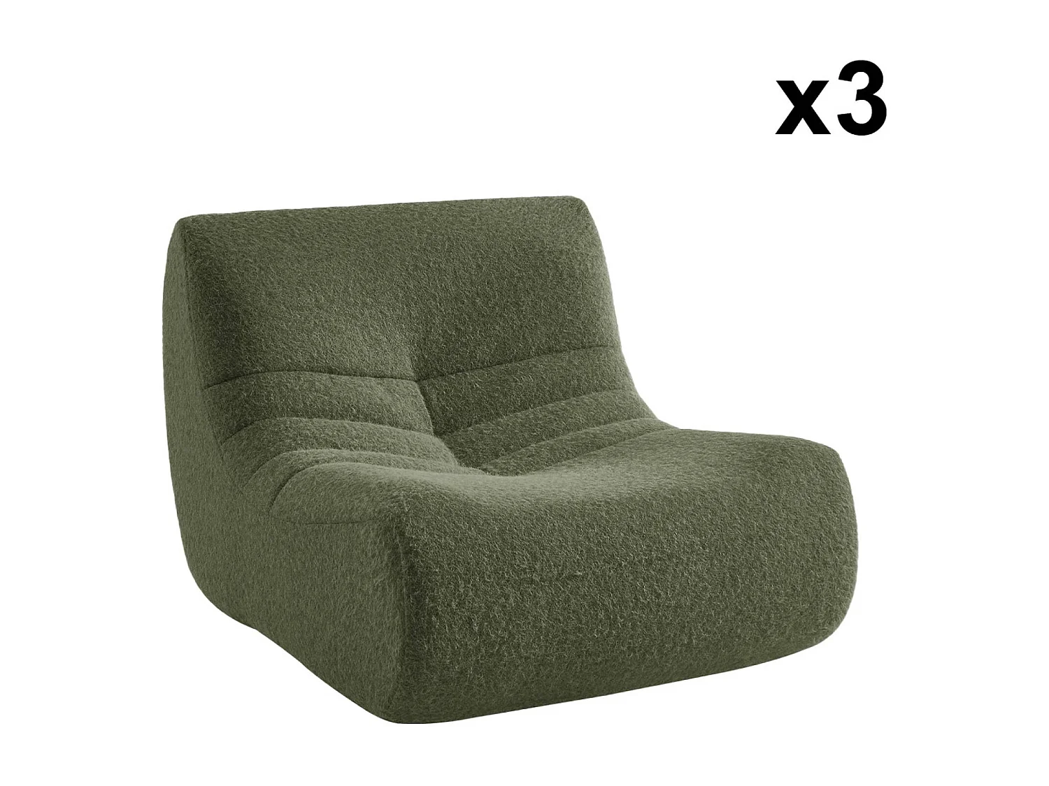 Chauffeuse tissu effet alpaca 3 places. kaki. style contemporain. L 91 x P 105 x H 72cm