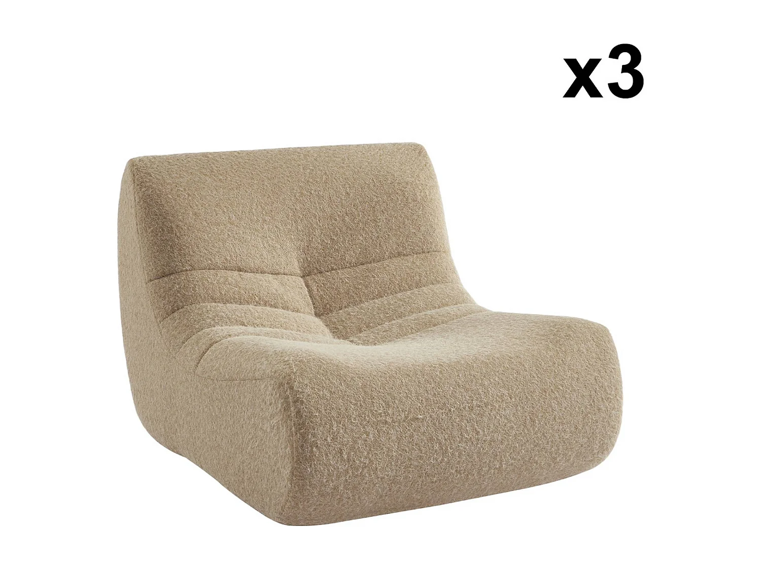 Chauffeuse tissu effet alpaca 3 places. beige. style contemporain. L 91 x P 105 x H 72cm