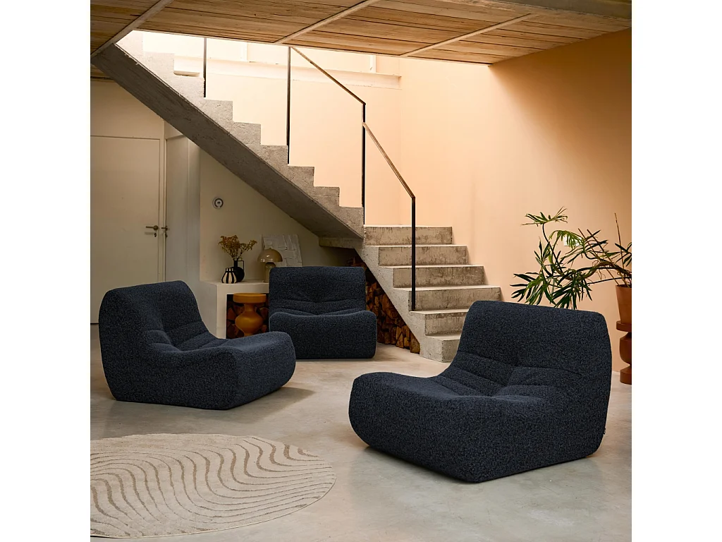Chauffeuse tissu effet alpaca 3 places. bleu nuit. style contemporain. L 91 x P 105 x H 72cm