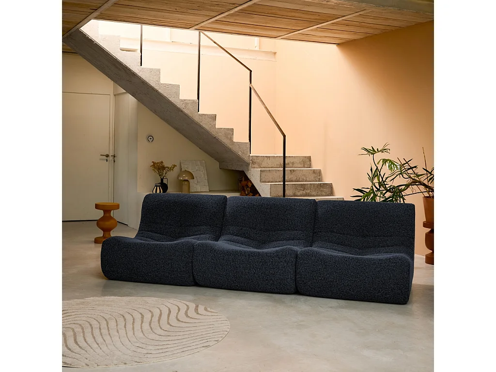 Chauffeuse tissu effet alpaca 3 places. bleu nuit. style contemporain. L 91 x P 105 x H 72cm