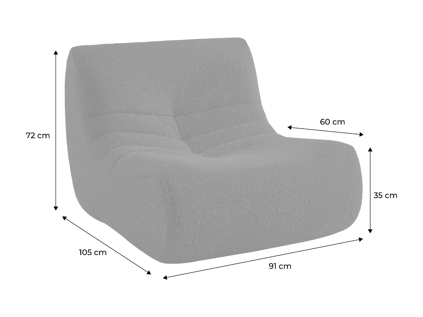 Chauffeuse tissu effet alpaca 3 places. bleu nuit. style contemporain. L 91 x P 105 x H 72cm