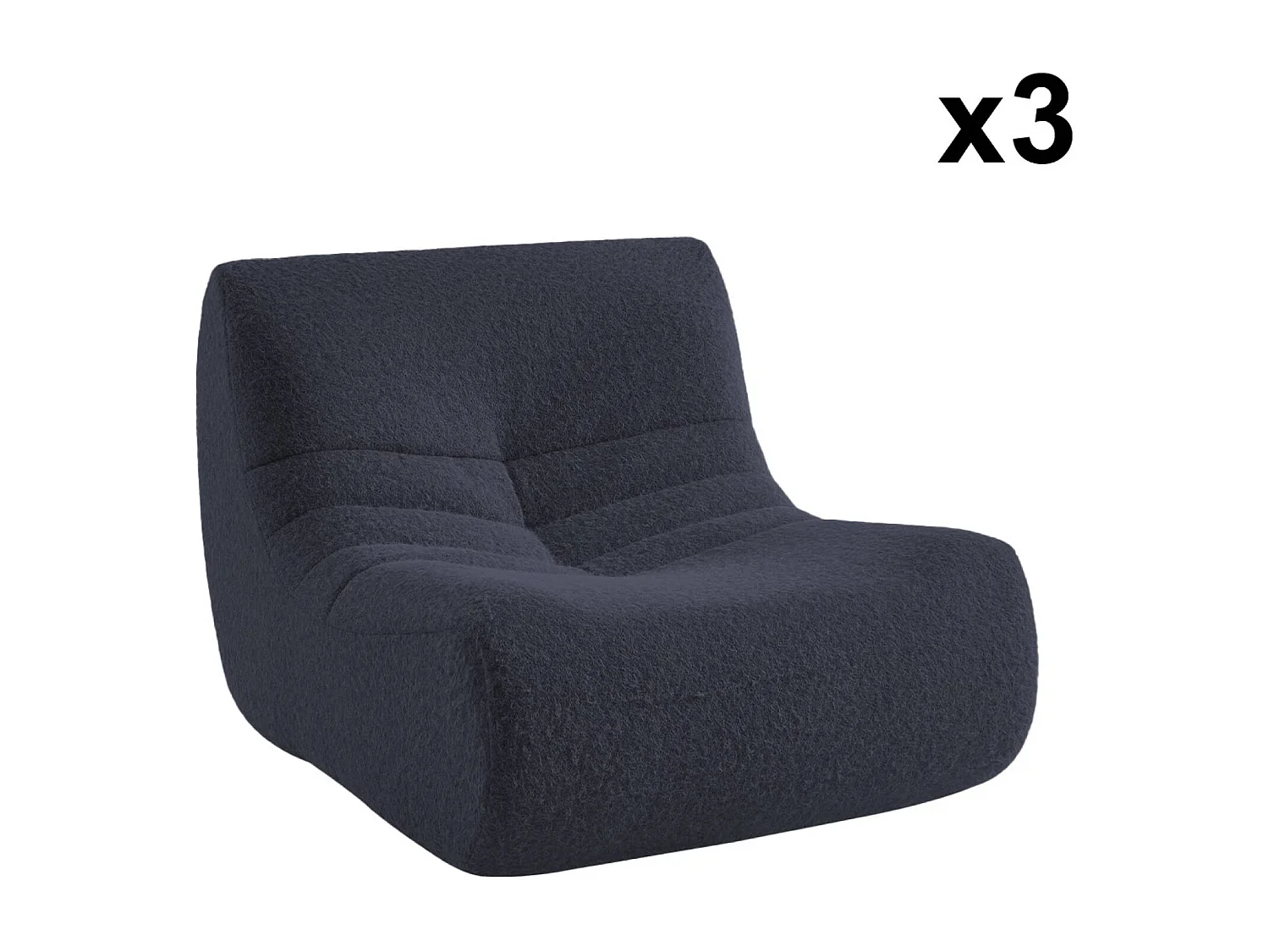 Chauffeuse tissu effet alpaca 3 places. bleu nuit. style contemporain. L 91 x P 105 x H 72cm