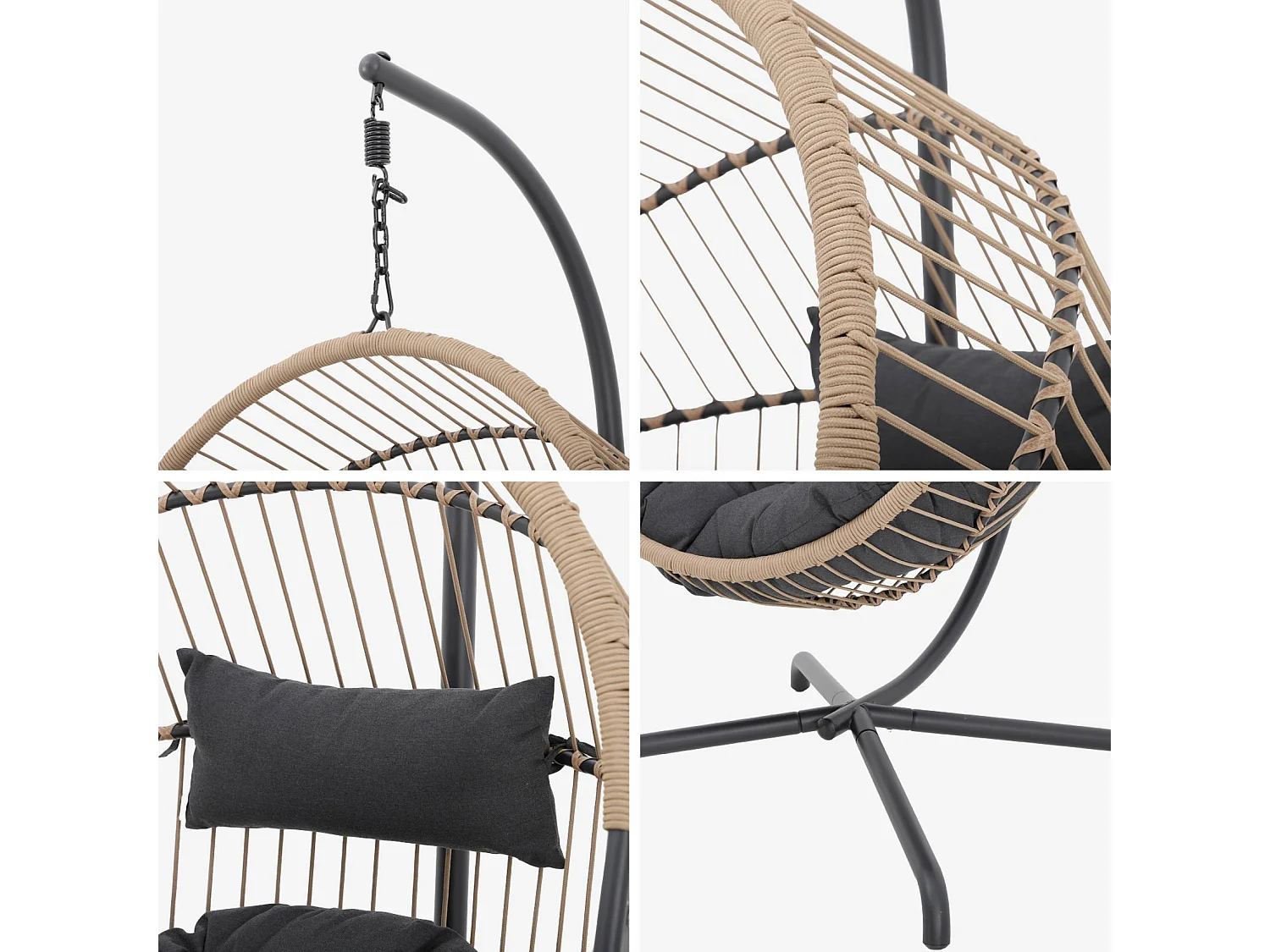 Sillón colgante de jardín tipo huevo de acero y poliéster beige