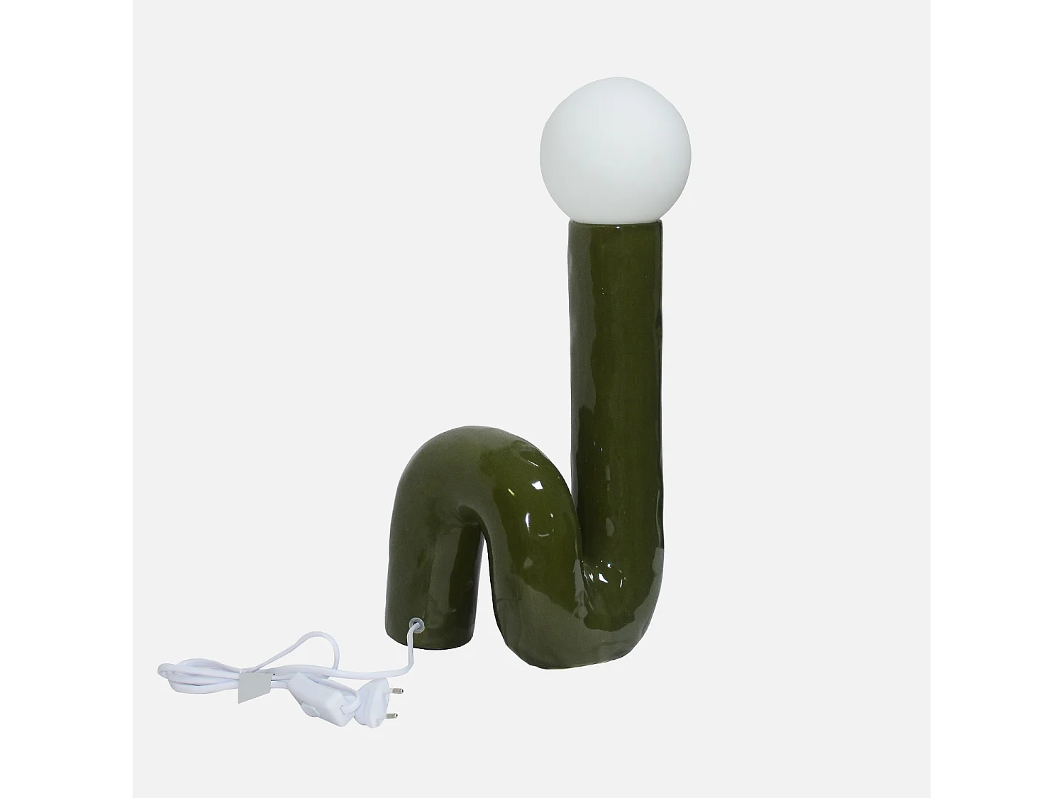 Lámpara de mesa orgánica de cerámica y barniz verde kaki
