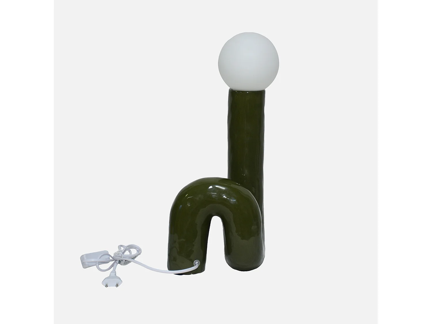 Lámpara de mesa orgánica de cerámica y barniz verde kaki