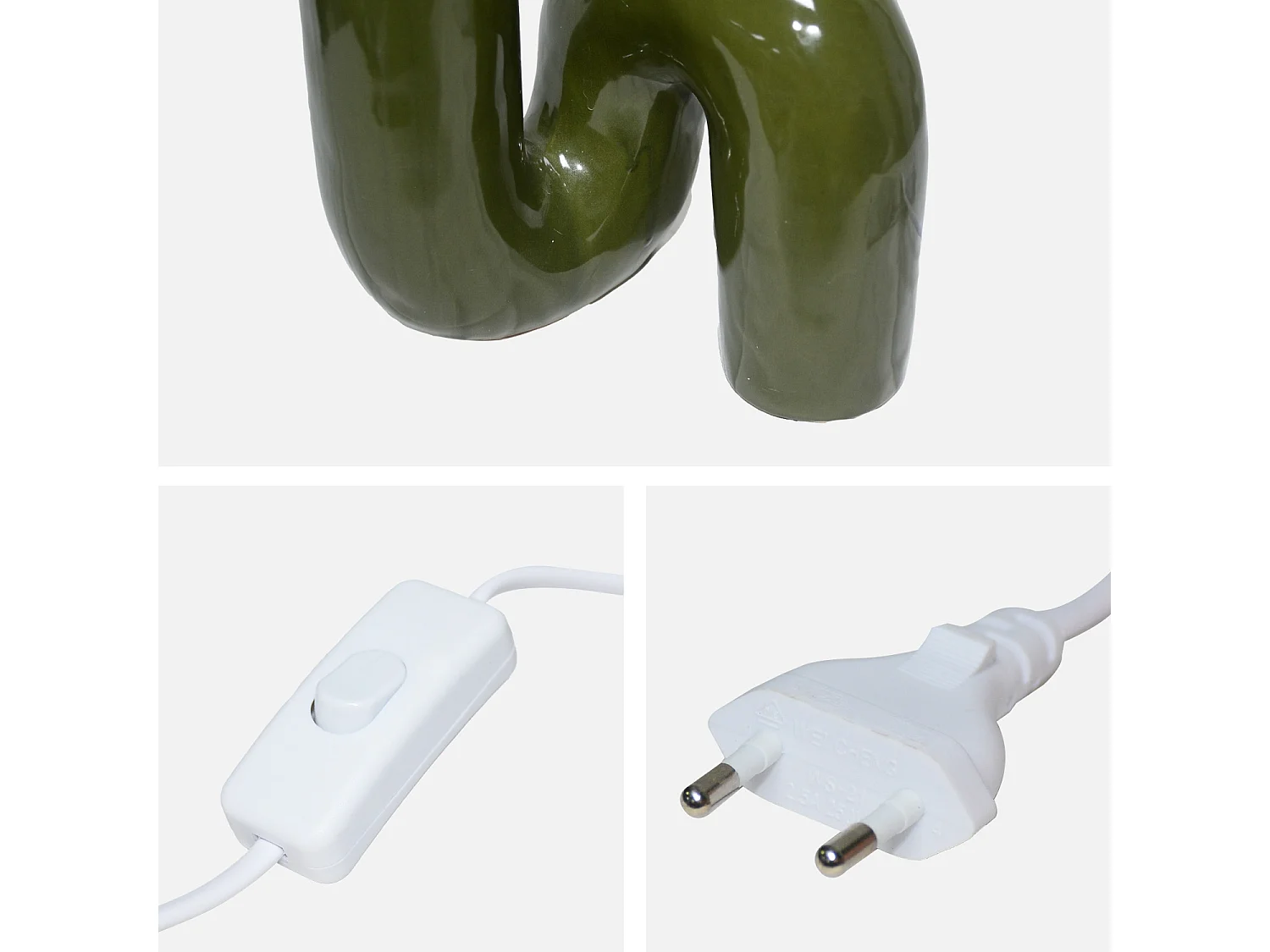 Lámpara de mesa orgánica de cerámica y barniz verde kaki