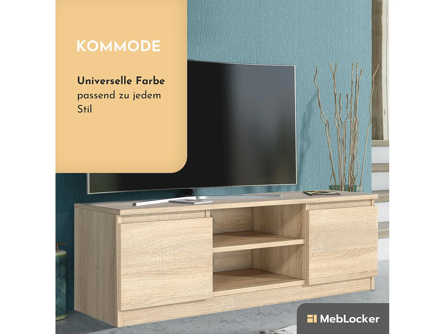 MebLocker TV-Ständer-Länge Sonoma Oak 120,4 x 39 x 38,5 cm - Wohnzimmer-TV-Tisch - Moderner wandmontierter TV-Tisch - TV-Bank