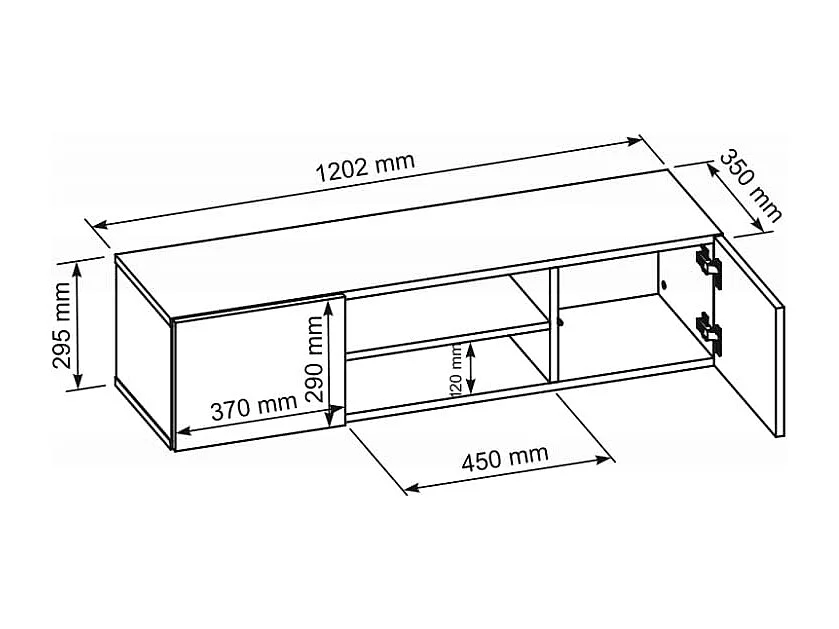MebLocker TV-Ständer Nior mit glänzenden Fronten 120 x 30 x 35 cm – Wohnzimmer-TV-Tisch – moderner wandmontierter TV-Tisch – TV-Bank