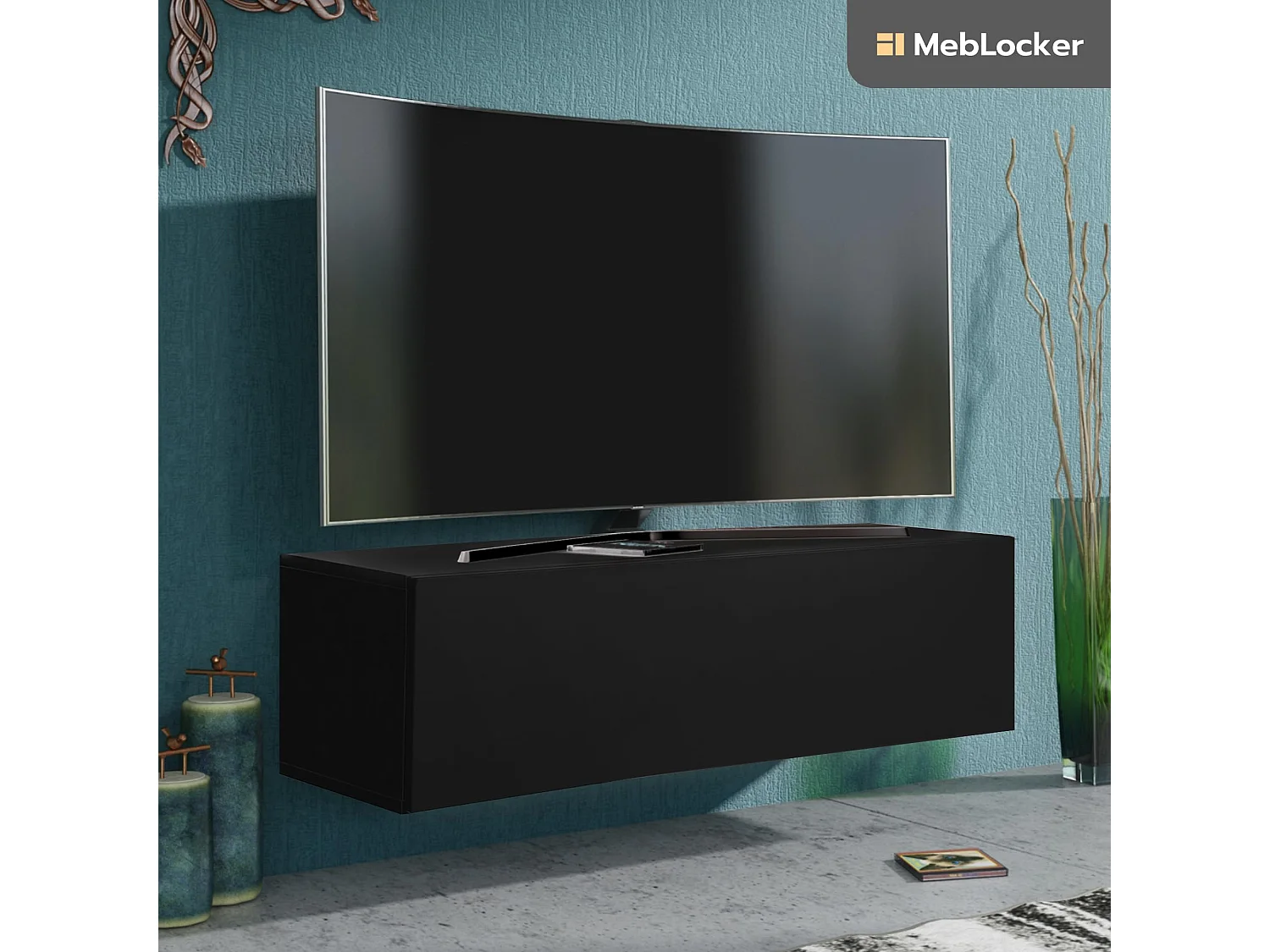MebLocker Aufhängendes TV-Ständer-Länge Schwarz 100,2 x 36,5 x 30 cm – Wohnzimmer-TV-Tisch – moderner wandmontierter TV-Tisch – TV-Bank