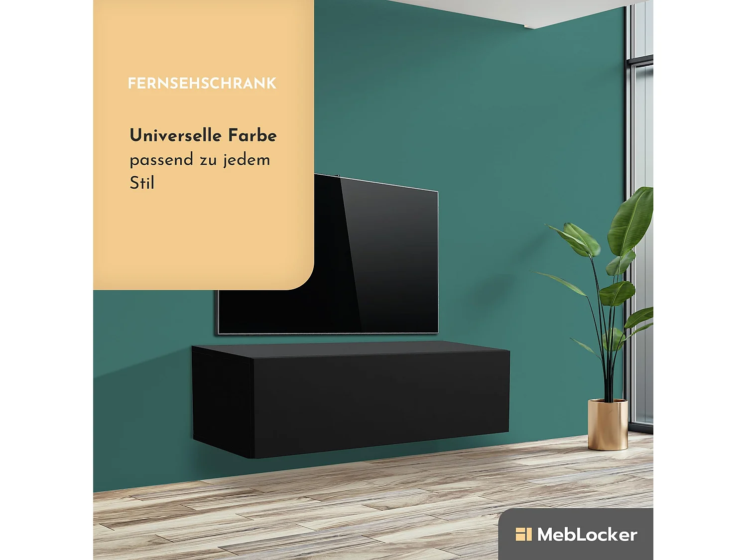 MebLocker Aufhängendes TV-Ständer-Länge Schwarz 100,2 x 36,5 x 30 cm – Wohnzimmer-TV-Tisch – moderner wandmontierter TV-Tisch – TV-Bank
