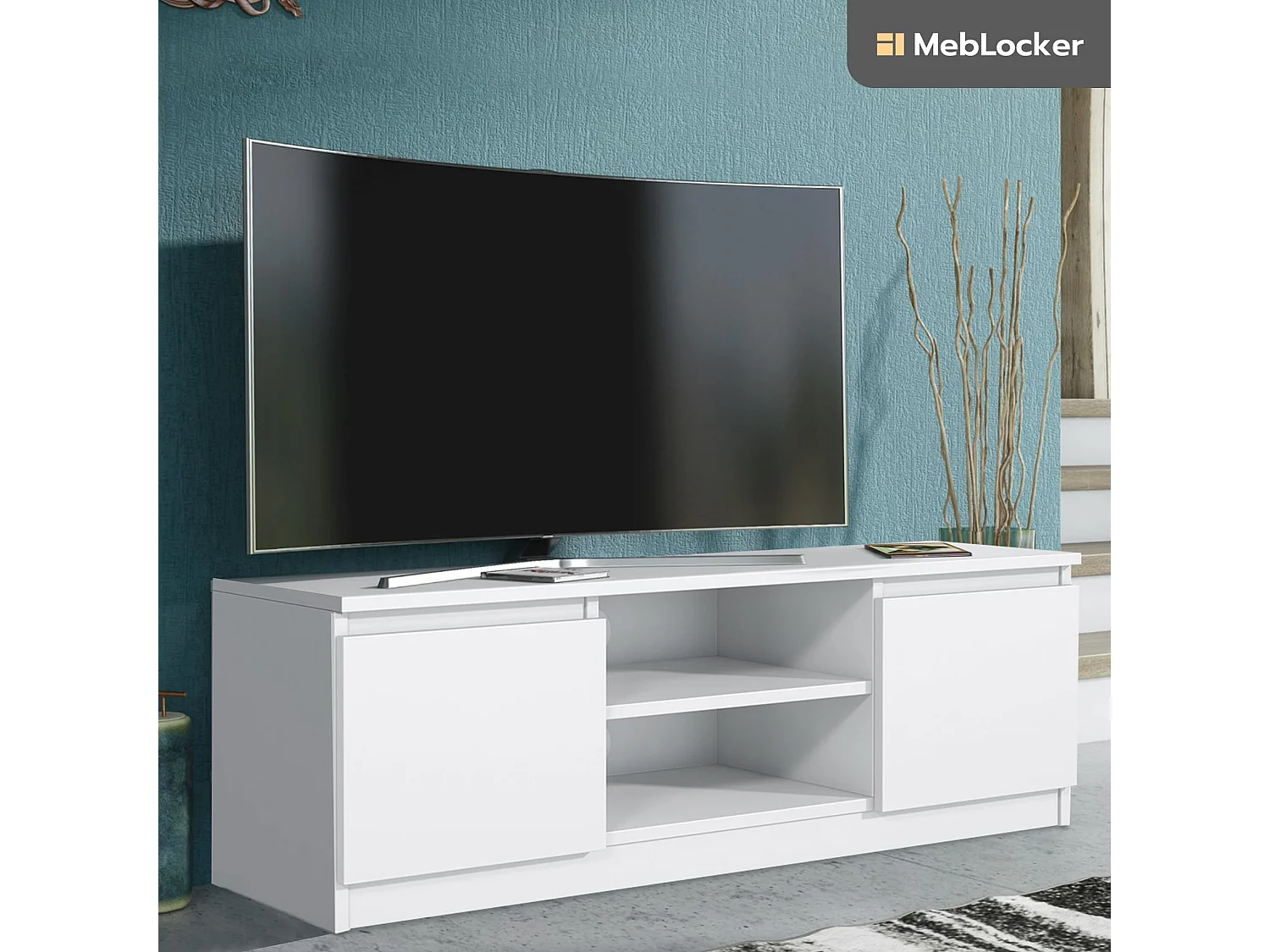 MebLocker Hängender TV-Ständer, Länge weiß, 138,6 x 39 x 40 cm – Wohnzimmer-TV-Tisch – moderner wandmontierter TV-Ständer – TV-Bank – große TV-Schlafzimmerständer