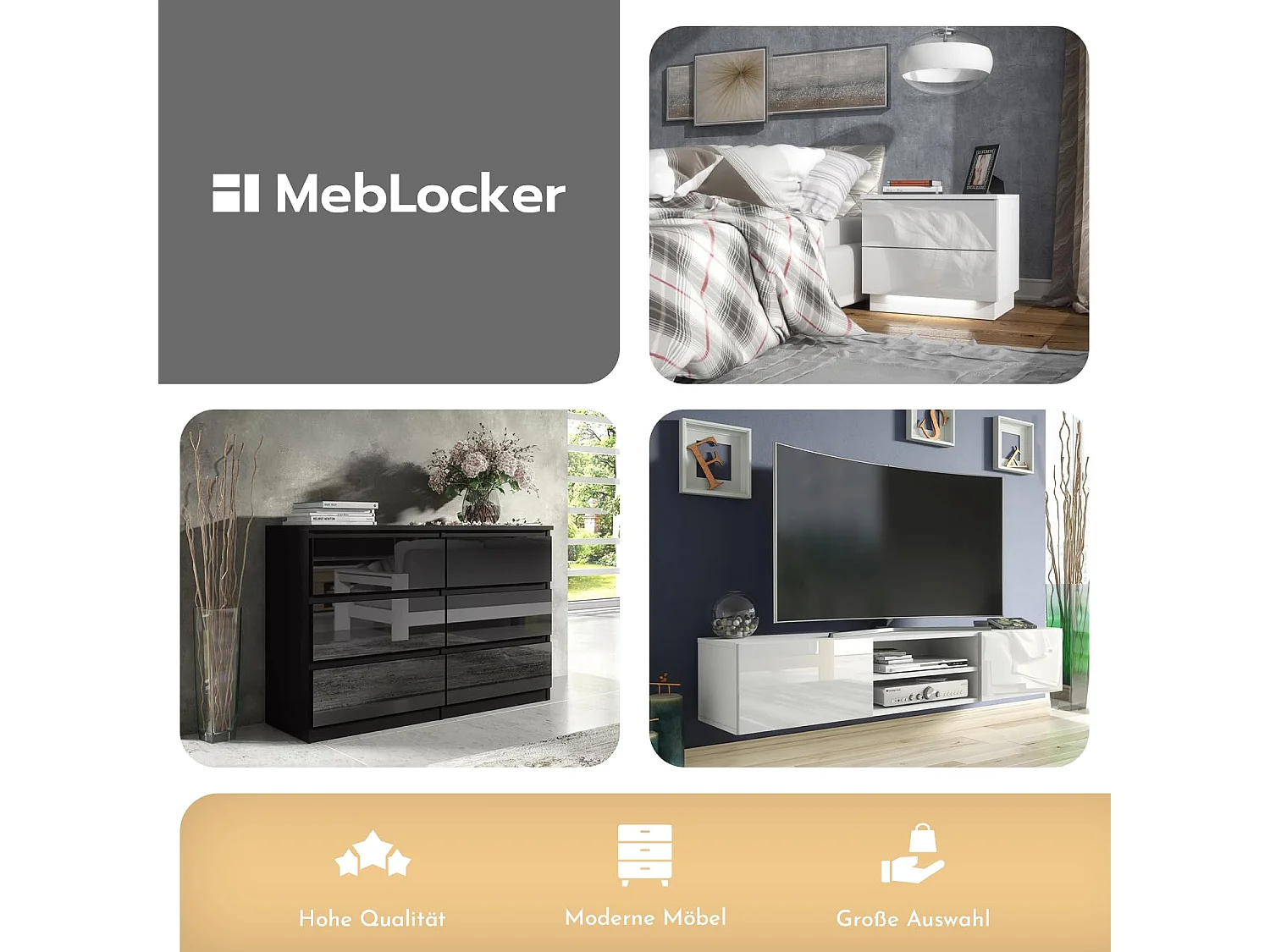 MebLocker Hängender TV-Ständer, Länge weiß, 138,6 x 39 x 40 cm – Wohnzimmer-TV-Tisch – moderner wandmontierter TV-Ständer – TV-Bank – große TV-Schlafzimmerständer