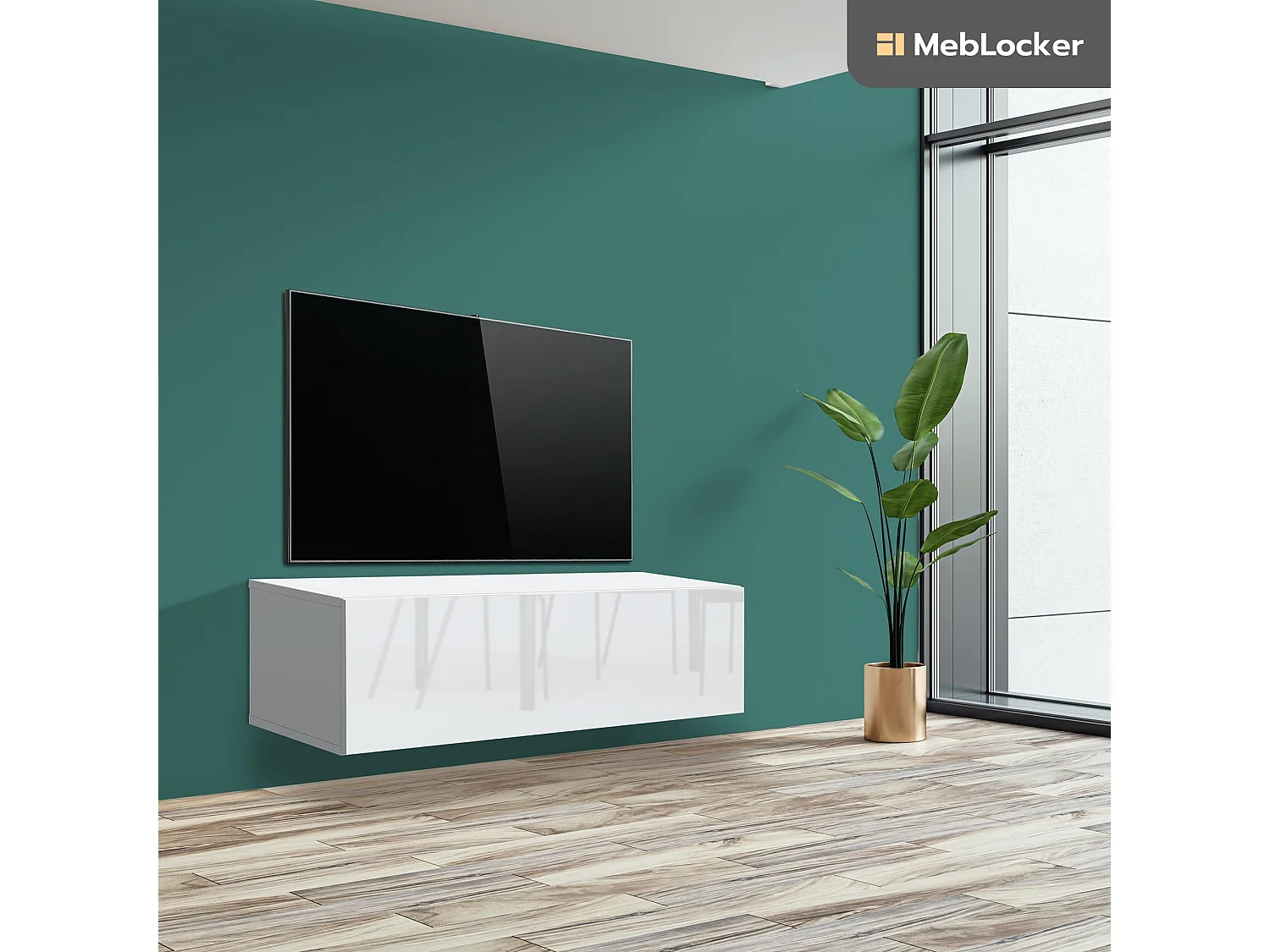 MebLocker Hängender TV-Ständer Länge Weiß 100,2 x 36,5 x 30 cm - Wohnzimmer-TV-Tisch - Moderner wandmontierter TV-Ständer - TV-Bank - Großer TV Schlafzimmerständer