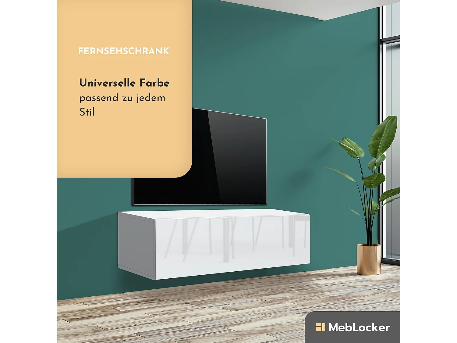 MebLocker Hängender TV-Ständer Länge Weiß 100,2 x 36,5 x 30 cm - Wohnzimmer-TV-Tisch - Moderner wandmontierter TV-Ständer - TV-Bank - Großer TV Schlafzimmerständer