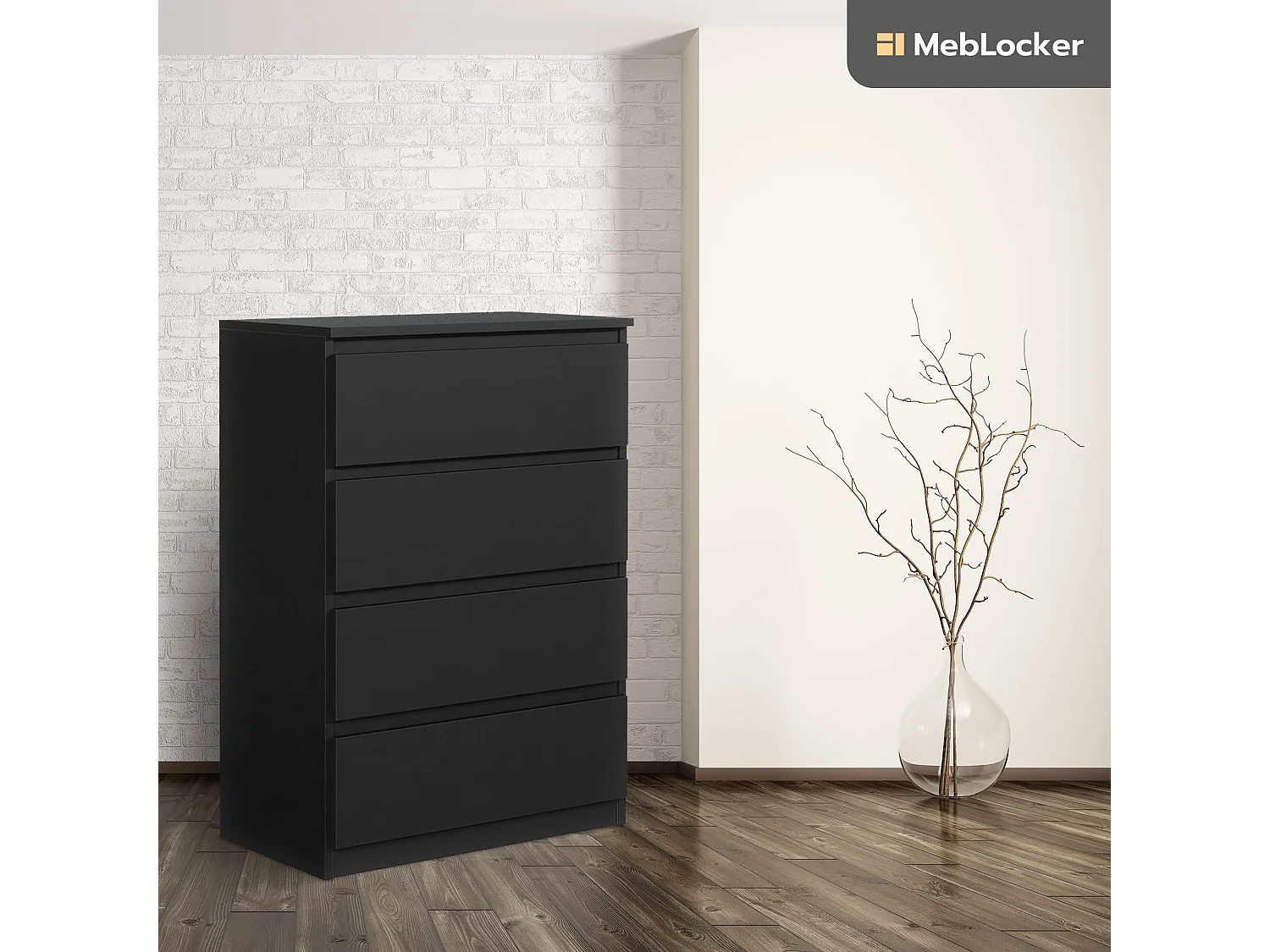 MebLocker 4-lades ladekast, ideaal voor woonkamer, slaapkamer, kinderbadkamer, tienerkamer en kantoor, (zwart)