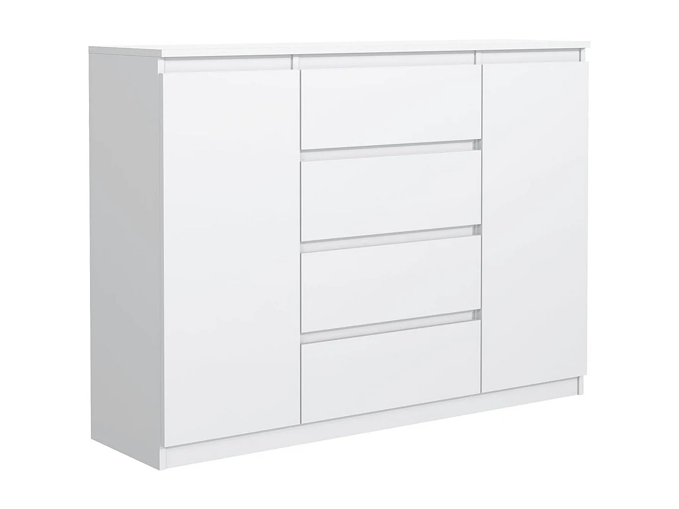 MebLocker ladekast met 4 lades, 2 deuren, 140 cm, ideaal voor de woonkamer, slaapkamer, kinderkamer en kantoor, moderne en elegante oplossing (wit)