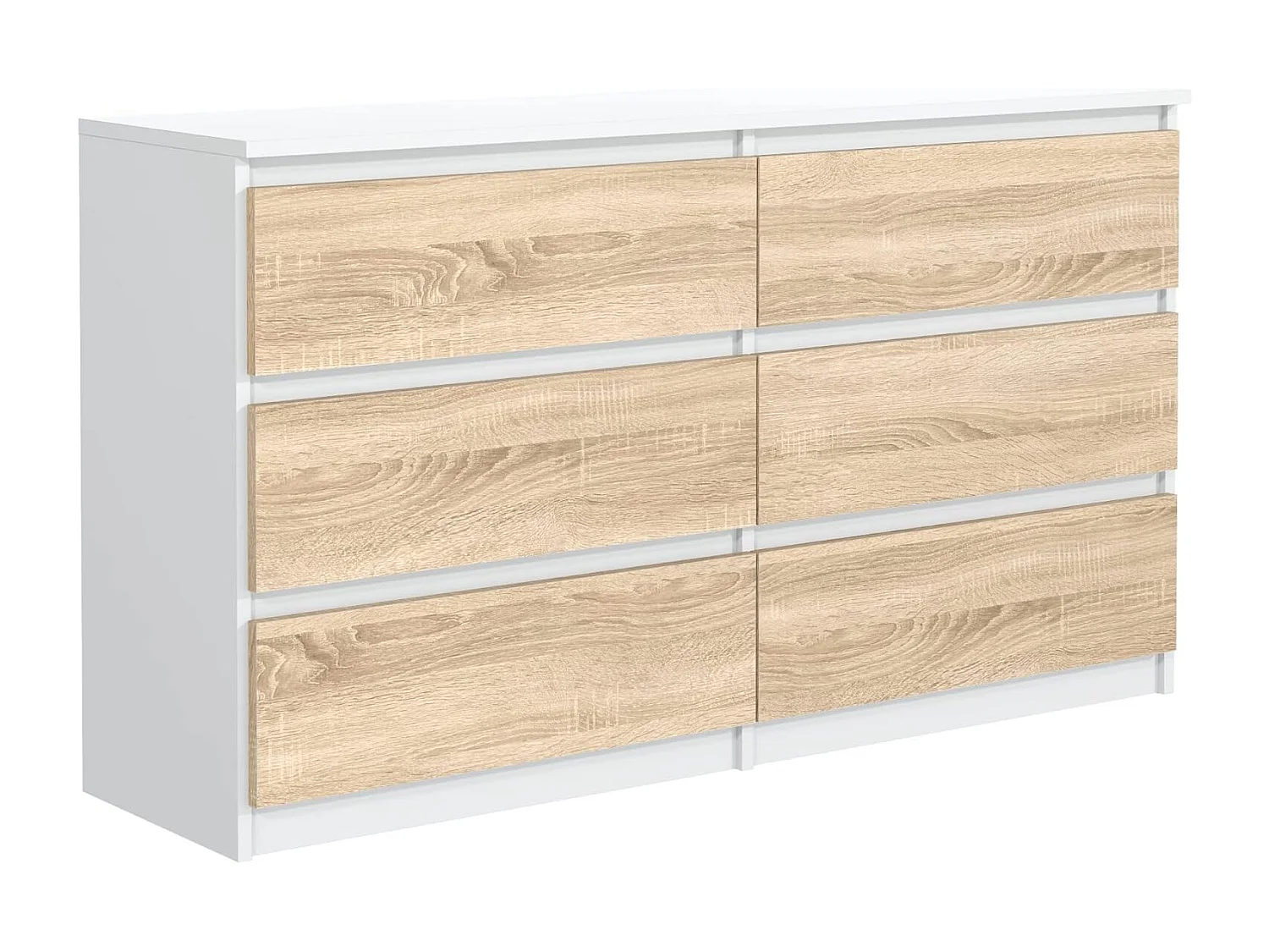 MebLocker Sonoma White Schlafzimmerkommode mit 6 Schubladen 138,5x78,5x39 cm – Wohnzimmerschrank – Hohe Eingangskommode – Schlafzimmer-Aufbewahrungsschrank