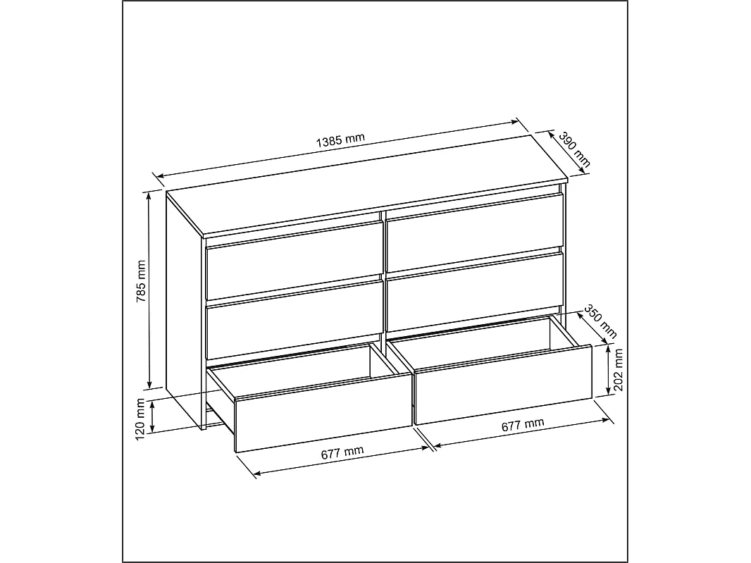 MebLocker Sonoma White Schlafzimmerkommode mit 6 Schubladen 138,5x78,5x39 cm – Wohnzimmerschrank – Hohe Eingangskommode – Schlafzimmer-Aufbewahrungsschrank