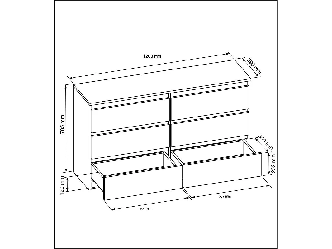 MebLocker 6-Schubladen-Kommode Sonoma 120 cm – minimalistisches Design – 120 x 39 x 78,5 cm – Geräumiger Aufbewahrungsschrank für Schlafzimmer, Wohnzimmer oder Büro
