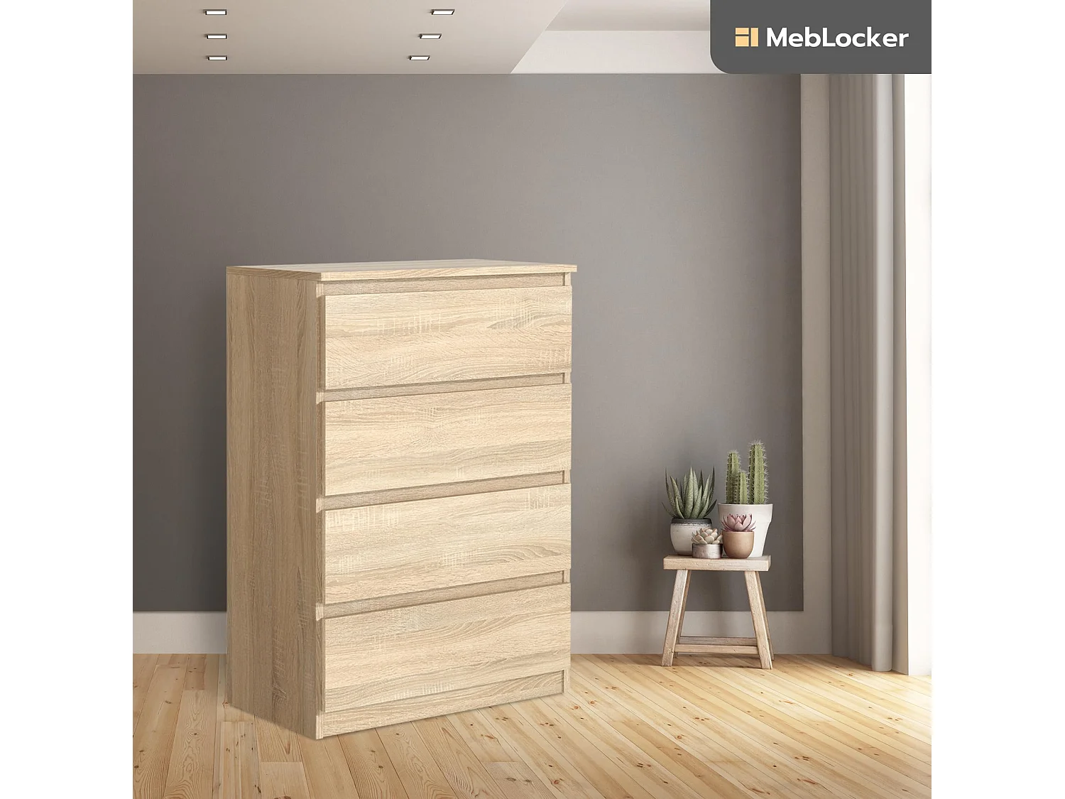 MebLocker 4-lades ladekast, ideaal voor woonkamer, slaapkamer, kinderbadkamer, tienerkamer en kantoor (Sonoma Oak)
