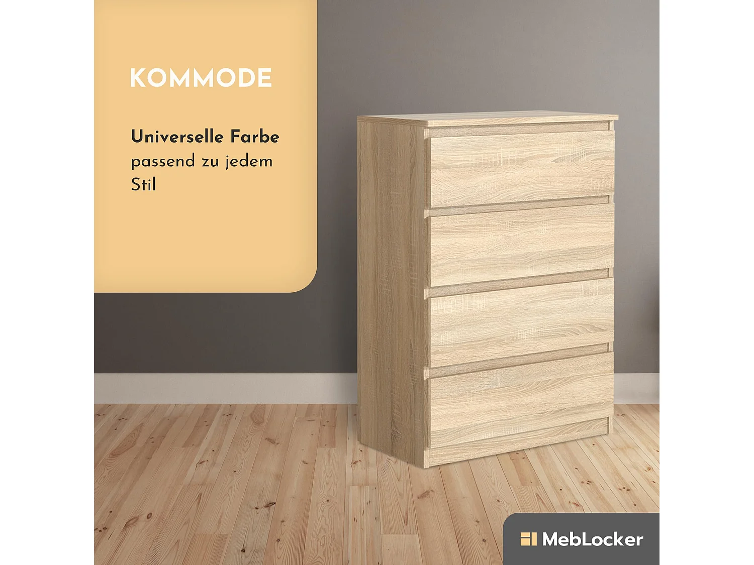 MebLocker 4-lades ladekast, ideaal voor woonkamer, slaapkamer, kinderbadkamer, tienerkamer en kantoor (Sonoma Oak)