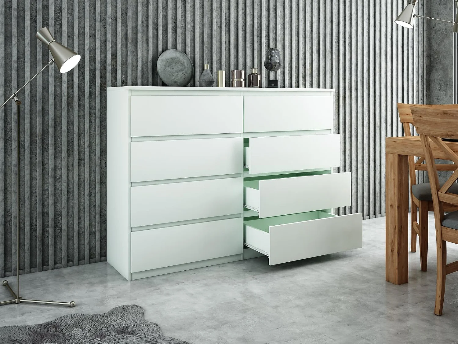 MebLocker Cómoda de 8 cajones 100 cm - Blanco - Diseño minimalista - 100x39x101,5 cm - Amplio armario de almacenamiento para dormitorio, salón u oficina