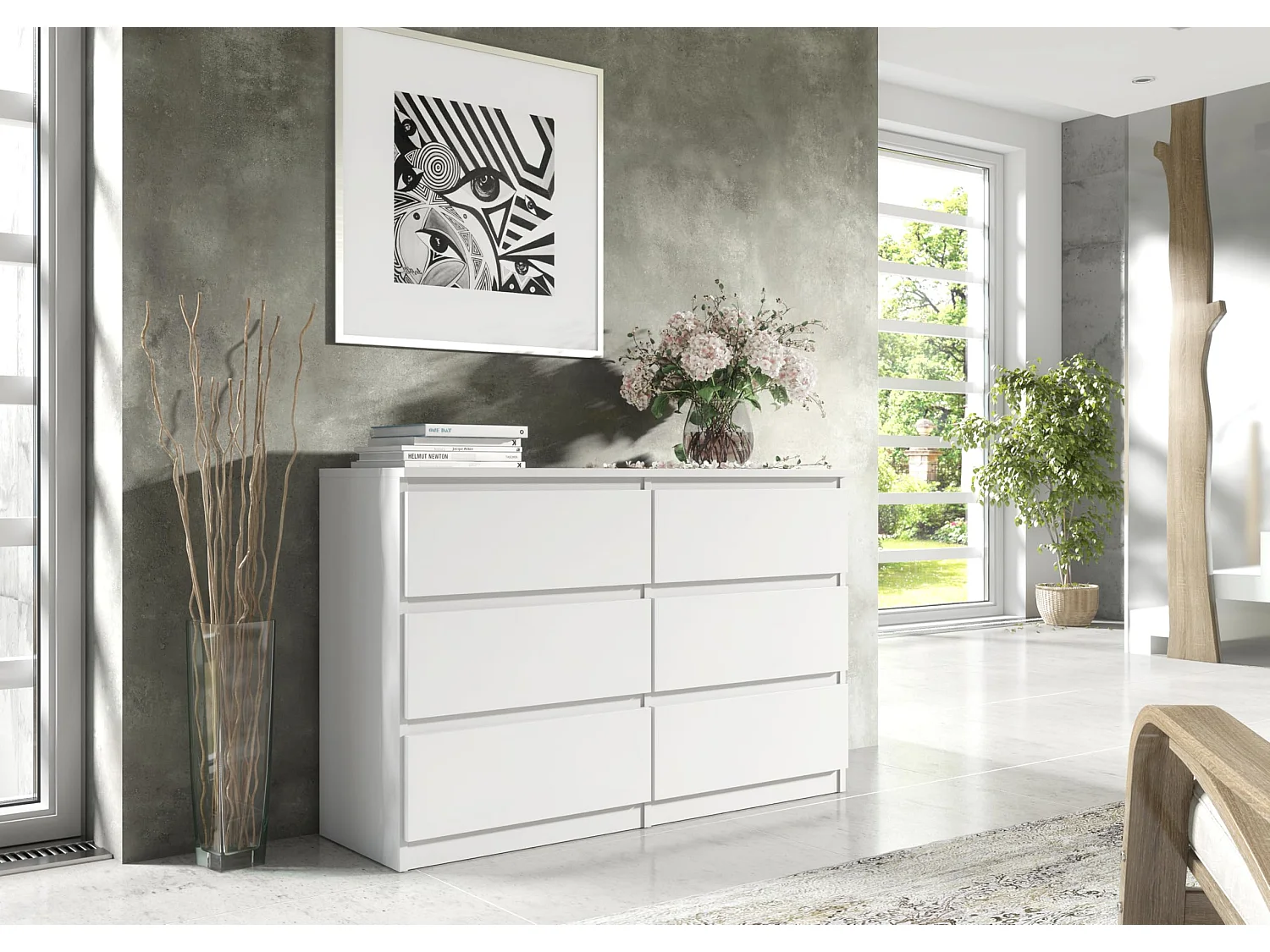 MebLocker Cómoda de 6 cajones 100 cm - Blanco - Diseño minimalista - 100x39x78,5 cm - Amplio armario de almacenamiento para dormitorio, salón u oficina