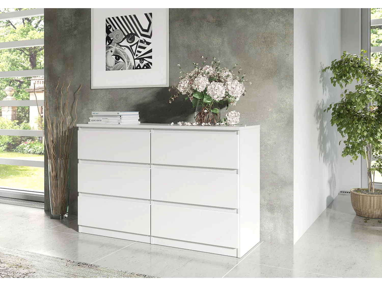 MebLocker Cómoda de 6 cajones 100 cm - Blanco - Diseño minimalista - 100x39x78,5 cm - Amplio armario de almacenamiento para dormitorio, salón u oficina