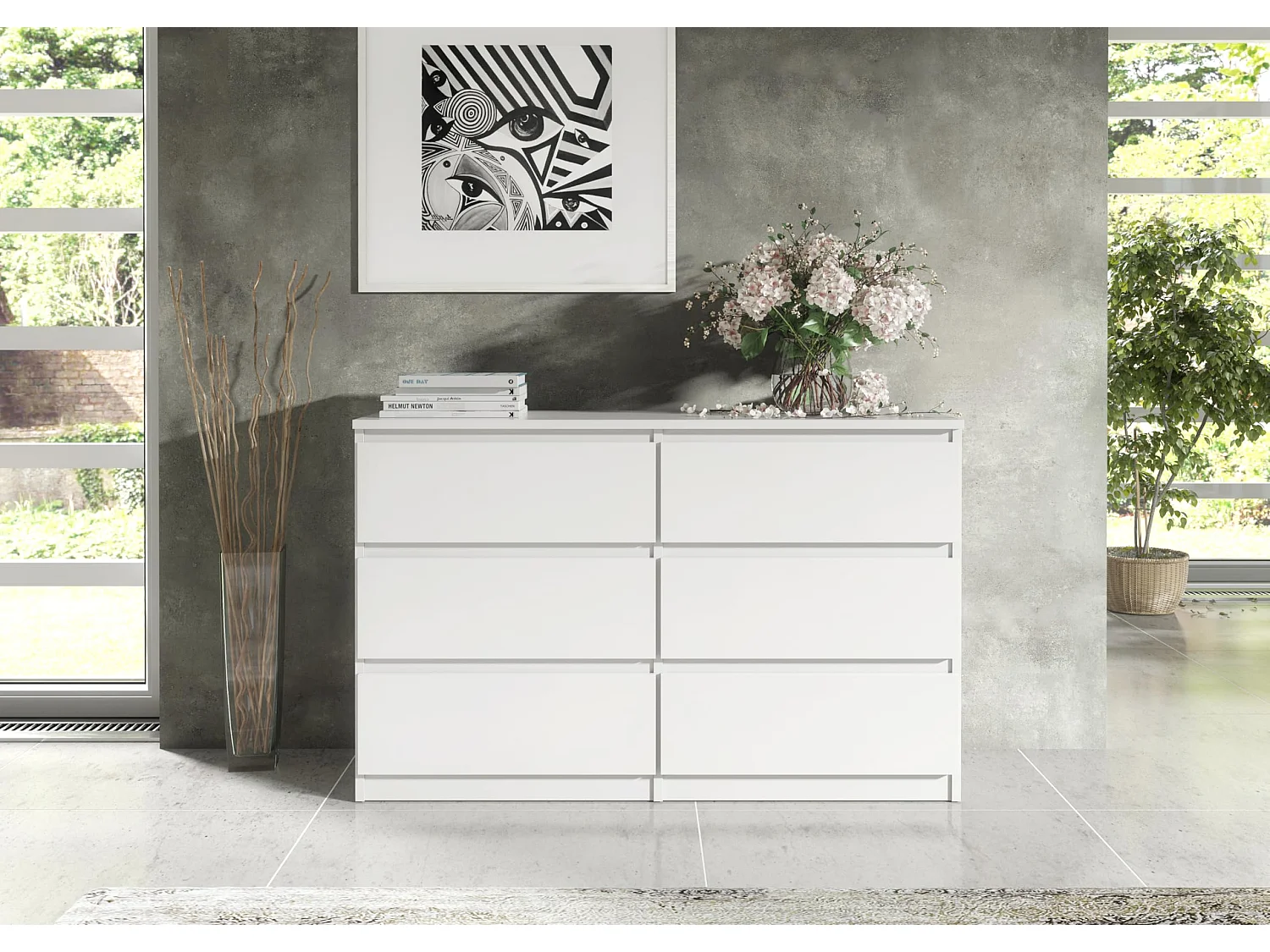 MebLocker Cómoda de 6 cajones 100 cm - Blanco - Diseño minimalista - 100x39x78,5 cm - Amplio armario de almacenamiento para dormitorio, salón u oficina