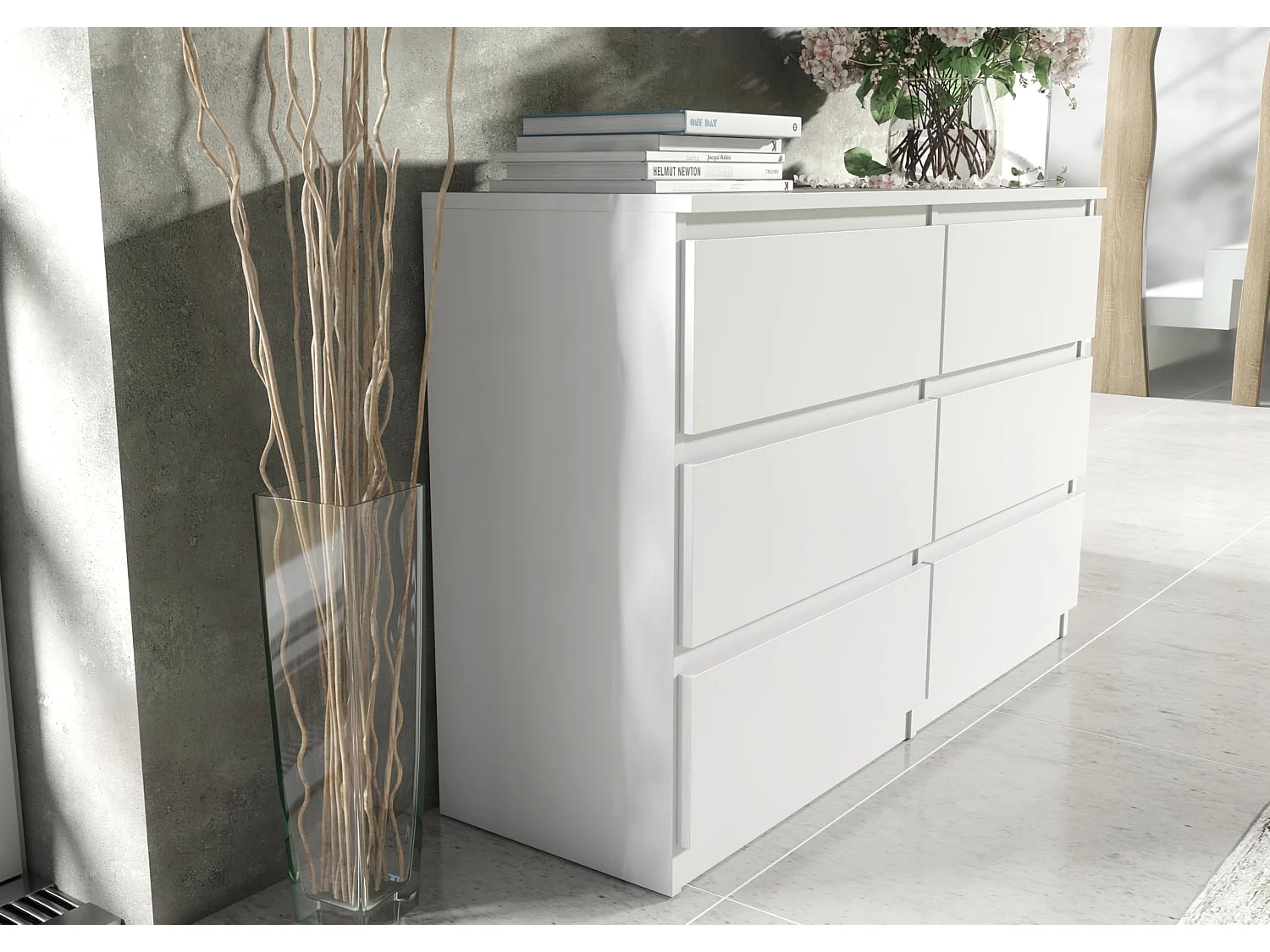 MebLocker Cómoda de 6 cajones 100 cm - Blanco - Diseño minimalista - 100x39x78,5 cm - Amplio armario de almacenamiento para dormitorio, salón u oficina
