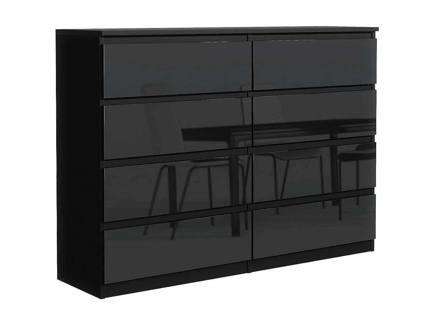 MebLocker Nior 8-ladekast met glanzende voorkanten 120 cm - minimalistisch ontwerp - 120 x 39 x 78,5 cm - Ruime opbergkast voor slaapkamer