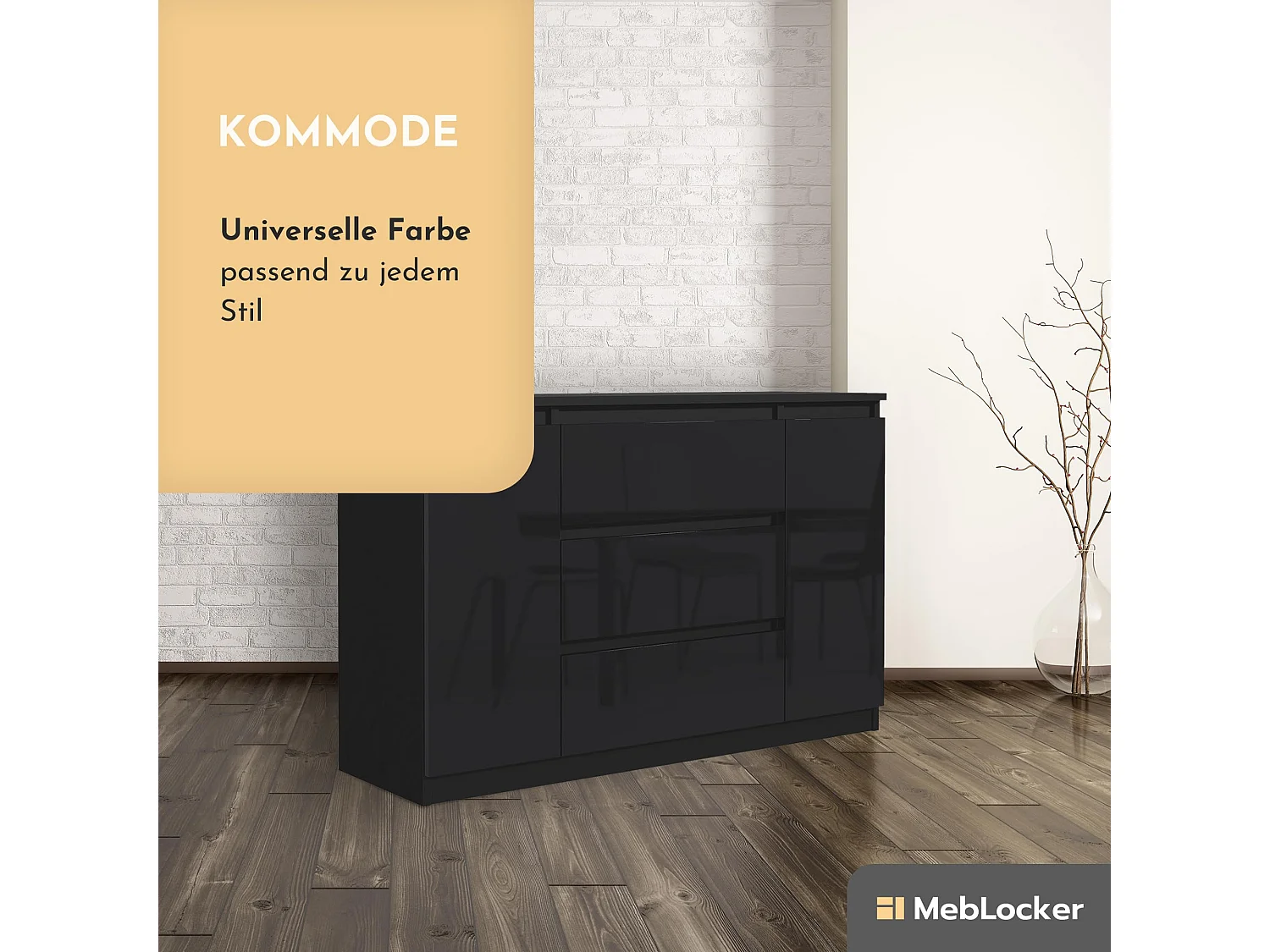 MebLocker Commode à 3 tiroirs, 2 Portes, 120 cm, idéale pour Le Salon, la Chambre à Coucher, la Chambre d'enfant et Le Bureau,