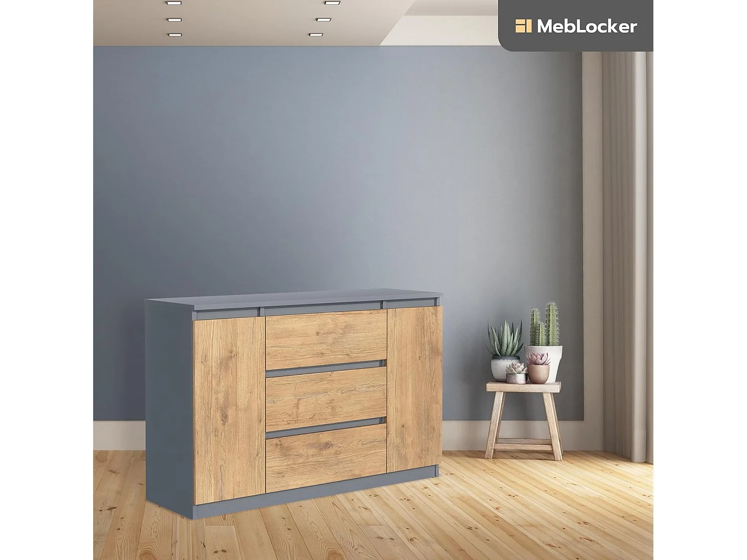 MebLocker Commode à 3 tiroirs, 2 Portes, 120 cm, idéale pour Le Salon, la Chambre à Coucher, la Chambre d'enfant et Le Bureau, Solution Moderne et  (Anthracite)