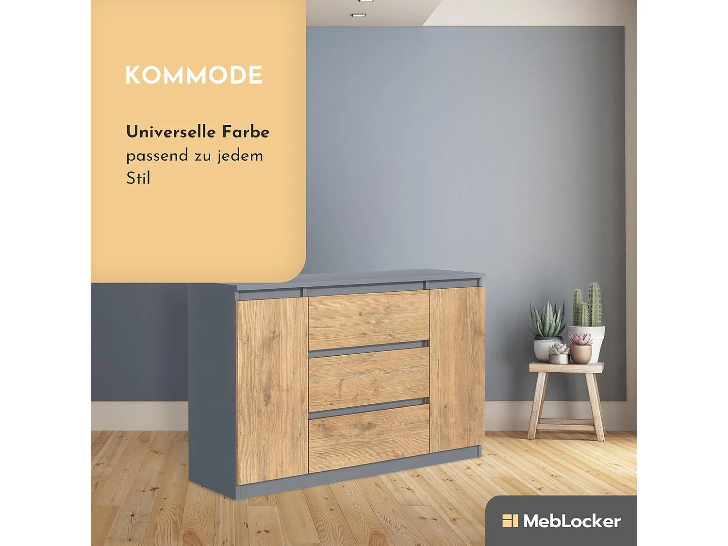 MebLocker Commode à 3 tiroirs, 2 Portes, 120 cm, idéale pour Le Salon, la Chambre à Coucher, la Chambre d'enfant et Le Bureau, Solution Moderne et  (Anthracite)