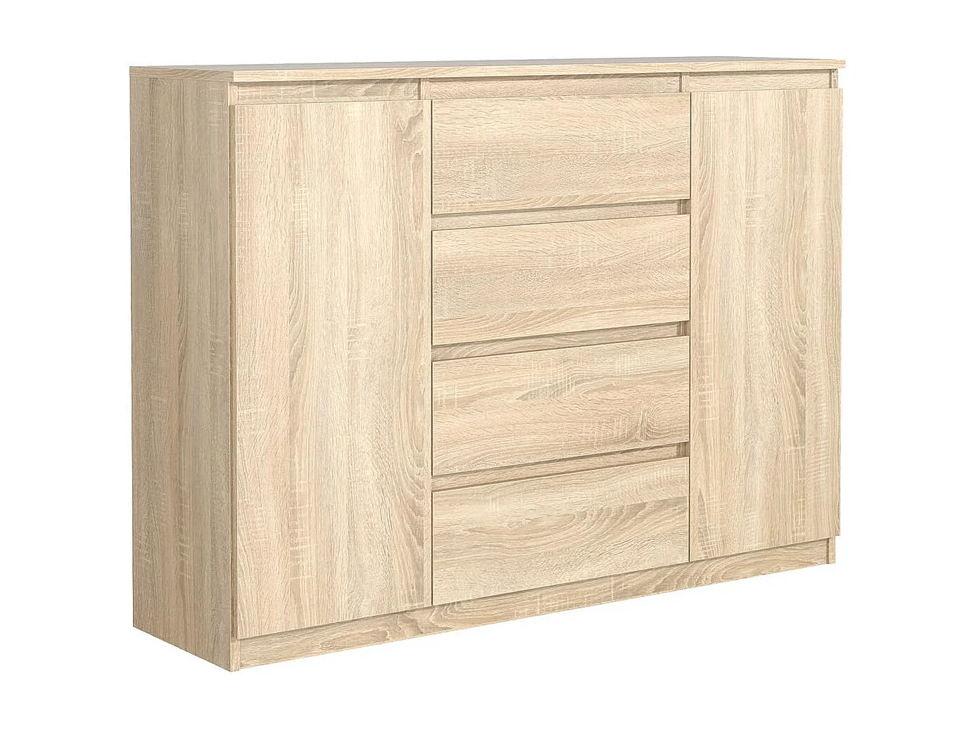 MebLocker 4-ladekast ladekast, 2 deuren, 120 cm, ideaal voor woonkamer, slaapkamer, kinderkamer en kantoor, oplossing (Sonoma Oak)