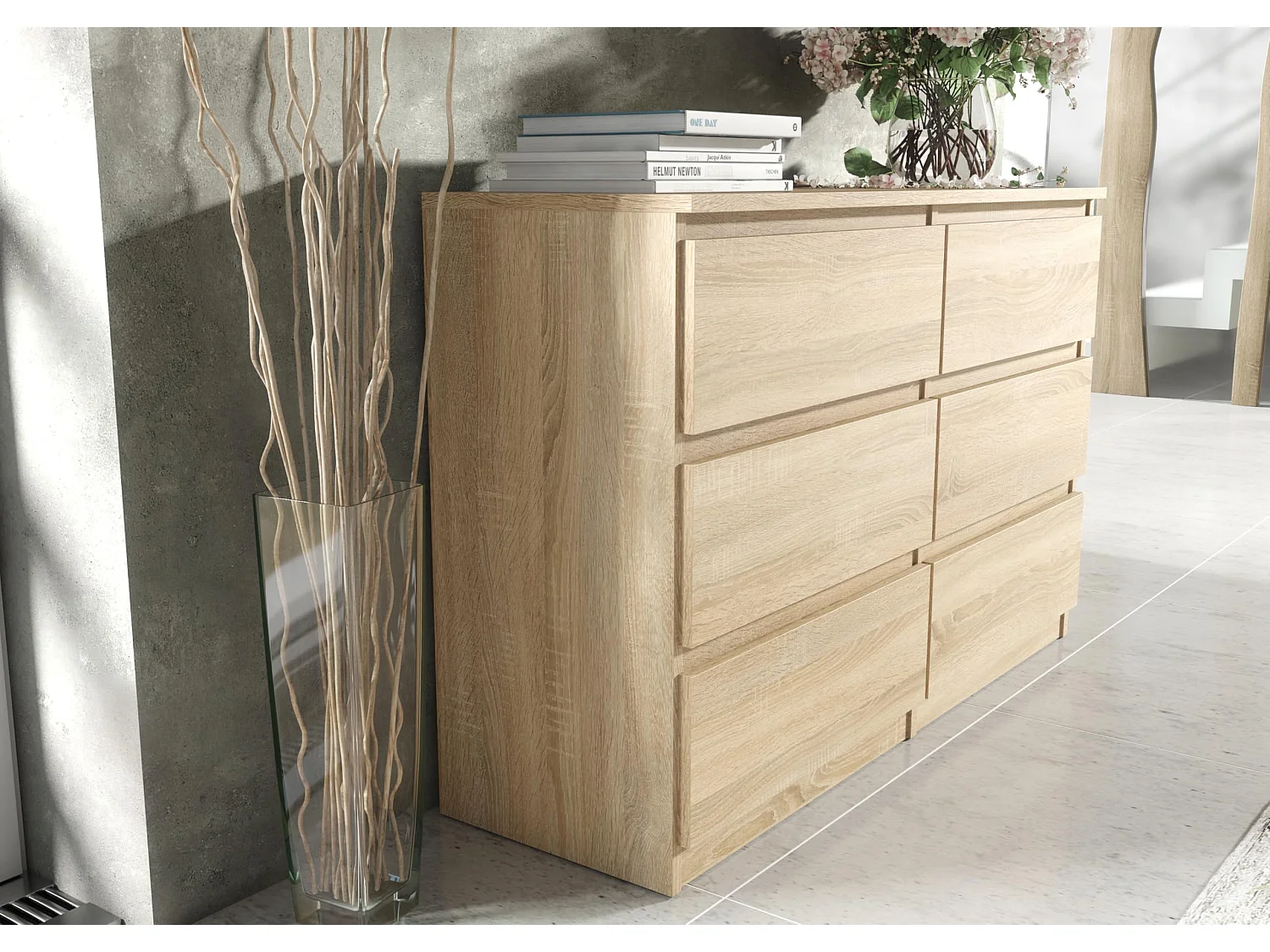 MebLocker Cómoda de 6 cajones 100 cm - Sonoma - Diseño minimalista - 100x39x78,5 cm - Espacioso armario de almacenamiento para dormitorio, salón u oficina