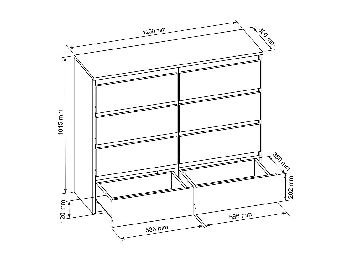 MebLocker 8-ladekast Zwart 120 cm - Minimalistisch ontwerp - 120 x 39 x 78,5 cm - Ruime opbergkast voor slaapkamer, woonkamer of kantoor