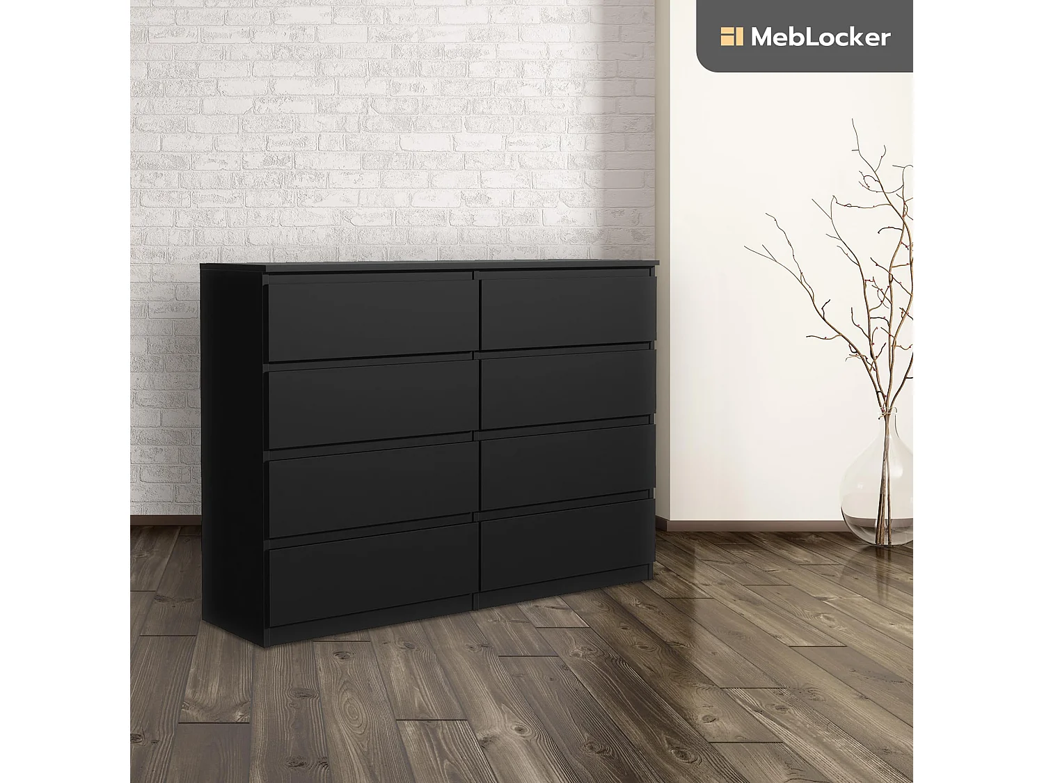 MebLocker 8-ladekast Zwart 120 cm - Minimalistisch ontwerp - 120 x 39 x 78,5 cm - Ruime opbergkast voor slaapkamer, woonkamer of kantoor