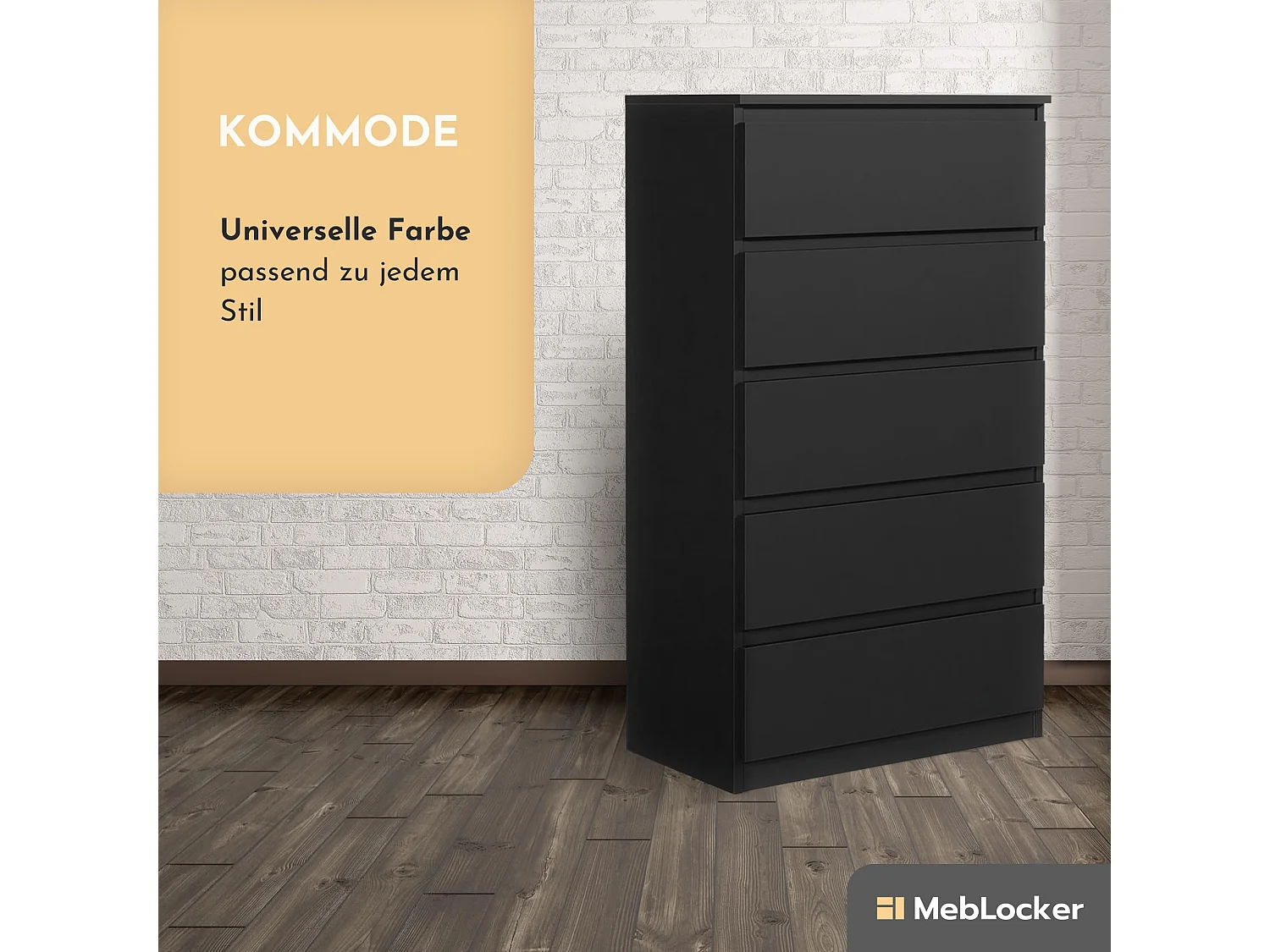 MebLocker Slaapkamer Ladekast 5 Lades Zwart 70x124,5x39 cm - Woonkamer Kast - Hoge Ingang Ladekast - Slaapkamer Opbergkast