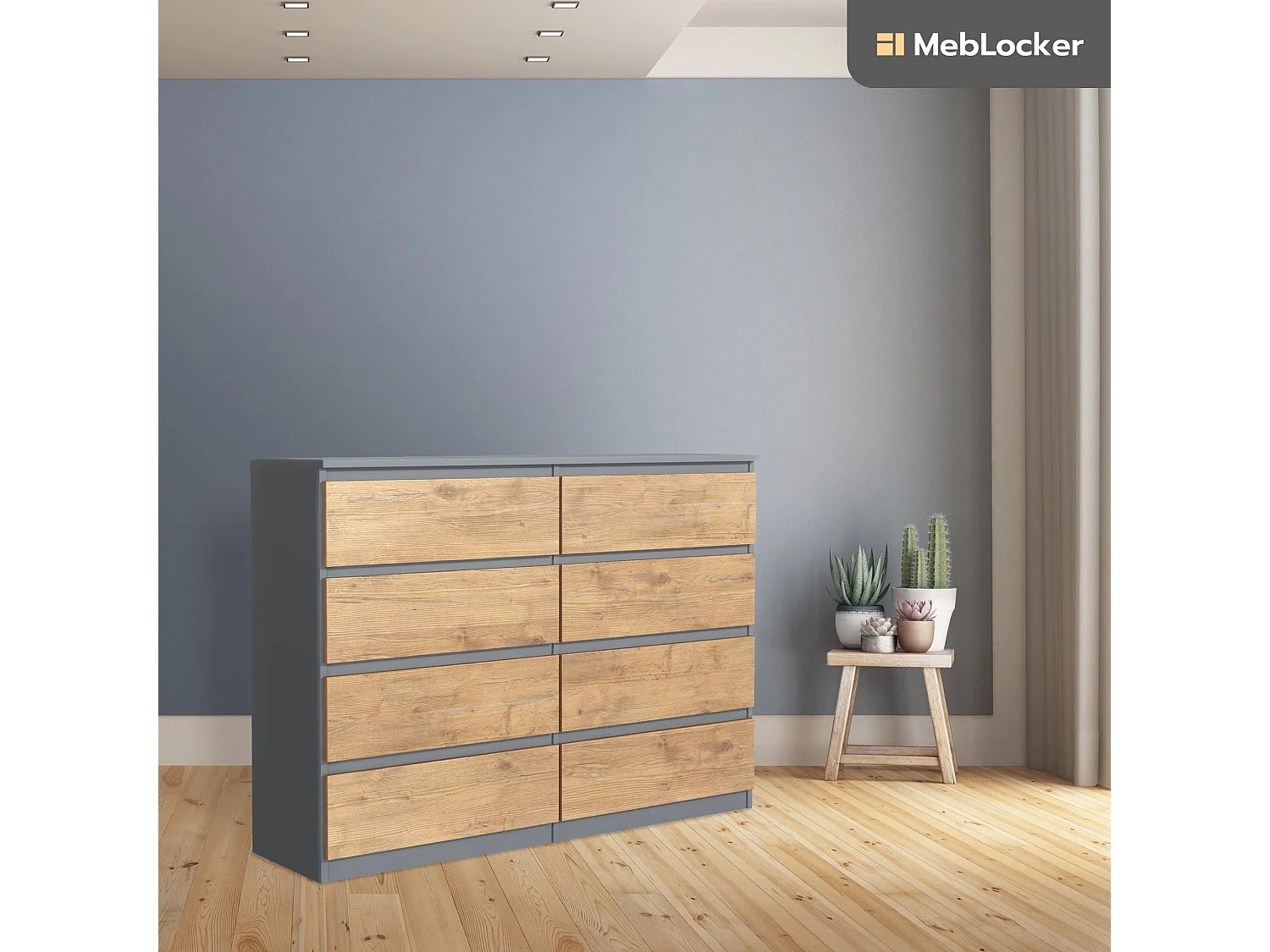 MebLocker 8-ladekast Anthracite 120 cm - Minimalistisch ontwerp - 120 x 39 x 78,5 cm - Ruime opbergkast voor slaapkamer, woonkamer of kantoor