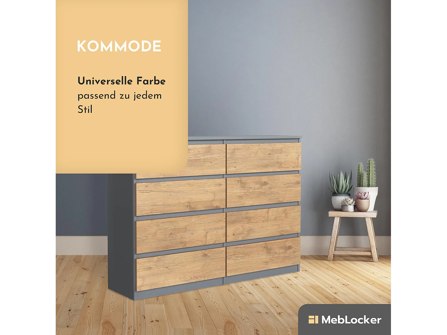 MebLocker 8-ladekast Anthracite 120 cm - Minimalistisch ontwerp - 120 x 39 x 78,5 cm - Ruime opbergkast voor slaapkamer, woonkamer of kantoor