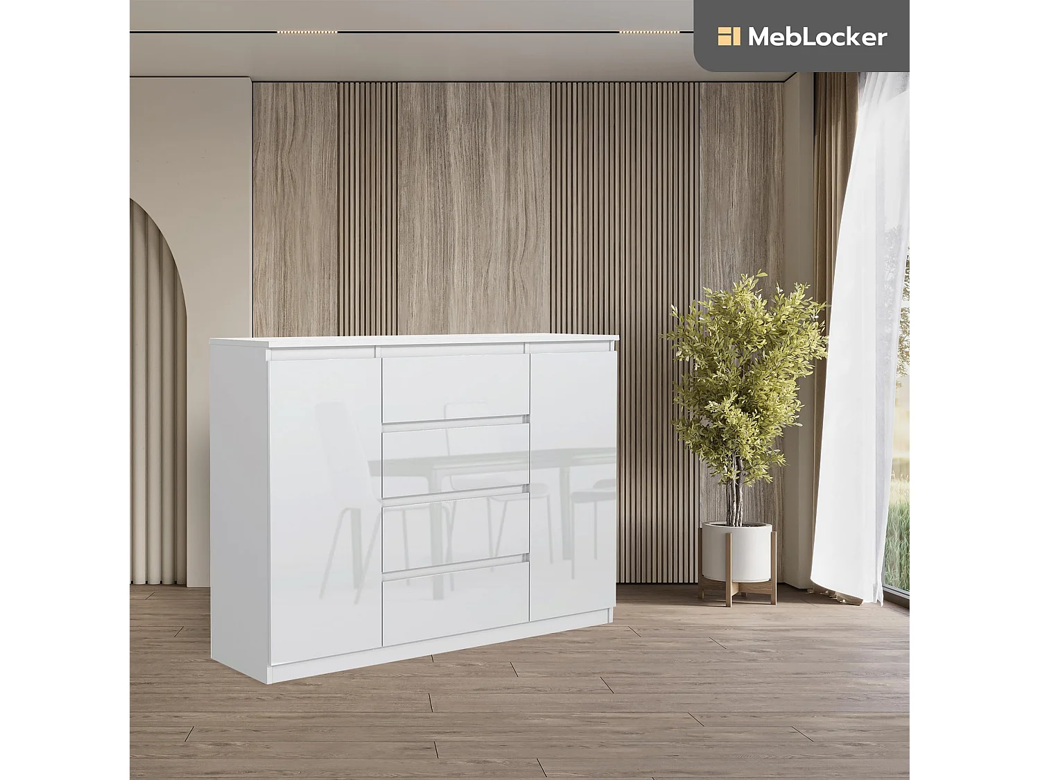 MebLocker ladekast met 4 lades, 2 deuren, 120 cm, ideaal voor de woonkamer, slaapkamer, kinderkamer en kantoor, oplossing
